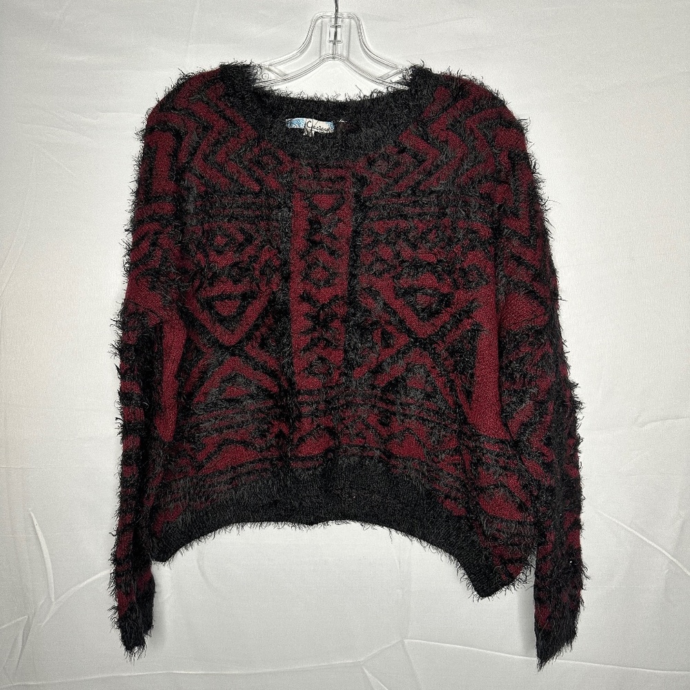 Cecico Maroon & Black Fuzzy Tribal Sweater